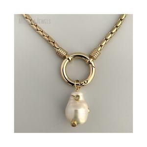 NM42678 позолоченная цепочка-змея ожерелье с жемчугом барокко кулон толстая цепочка-змея Пружинная Застежка карабин кулон с жемчугом CZ - Product Image 3