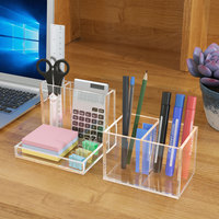 Organisateur de bureau 4 compartiments transparent détachable moderne et simple Porte-stylos carré Rangement Porte-crayons