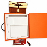 Boîte cadeau rigide de luxe sur mesure, écologique, portable, avec estampage à chaud orange et poignée en PU, pour emballage de coffret cadeau d'affaires