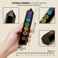 Menara Kristal Obsidian Hitam Alami 7 Chakra 14,5cm Simbol Chakra Terukir Laser Warna-warni untuk Penyembuhan Meditasi