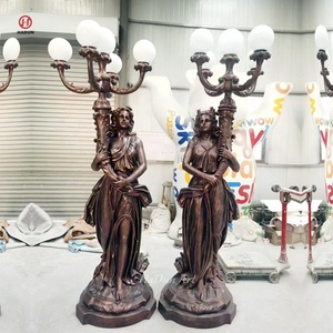 Un par de grandes lámparas romanas femeninas jardín bronce Color señora Luz fibra de vidrio estatua escultura mujer farola - Product Image 1