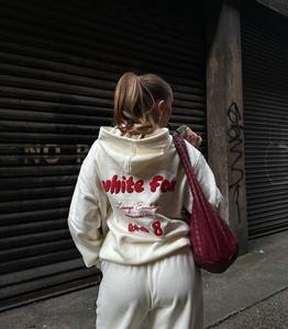 OEM Service Autumn 100% Cotton Heavyweight Oversize Causal Daily Wear Puff Print <strong>Women's</strong> <strong>White</strong> <strong>Hoodie</strong> and Sweatpants Set - Product Image 3
