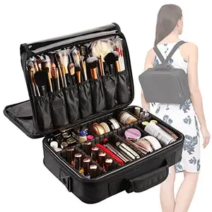 Pemasok tas kosmetik perjalanan tempat kuas dengan pembagi yang dapat diatur-3 lapisan kereta Makeup tahan air XY-1095