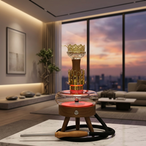 Cachimba de madera maciza y acero inoxidable con diseño de platillo volador, interruptor táctil LED, diseño de doble tubo, incluye líquido y carbón - Venta al por mayor - Product Image 2