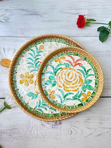 High Quality Large Woven Japanese Style Vintage Eco-Friendly Handmade Vietnam Handwoven Rattan <b>Tray</b> <b>Handles</b> Home Decor Food - Product Image 4