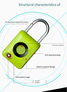 Cadenas électronique intelligent à empreinte digitale |   Cadenas à <span class=keywords><strong>code</strong></span> douanier pour sacs de voyage et sécurité sportive - Product Image 4