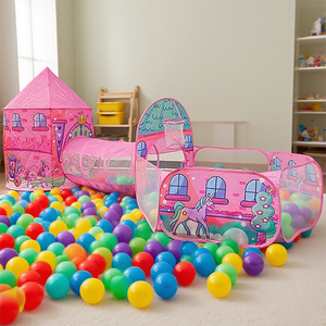 Venta caliente Pink Unicorn Carriage Juego <span class=keywords><strong>de</strong></span> 3 piezas Fairy Tale Castle Play House Crawl Tunnel & Ball Pit para niños pequeños - Product Image 6