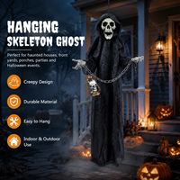 Décoration d'Halloween Squelette Suspendu avec Lanterne, Fantôme Effrayant du Grim Reaper avec Chaînes en Fer pour Décoration de Fête Maison Hantée