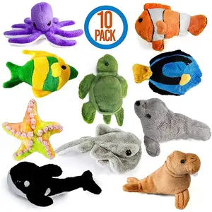 男女通用迷你10厘米毛绒海洋动物套装，包括海龟尼莫鱼逆戟鲸可爱幼儿玩具儿童玩具