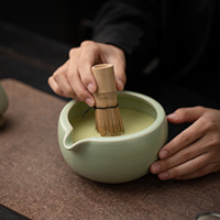 Nouvel ensemble de matcha de style chinois sans motif, huit pièces, en céramique Dehua, avec bol à bec verseur, fouet Chasen, support et kit complet de fouettage