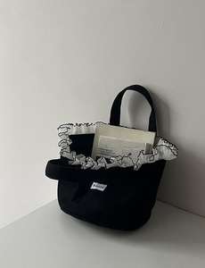 Bolso Tote de Lona con Ribete de Encaje para Mujer, Gran Capacidad, Estilo Ins, Bolso de Maternidad, Bolso de Compras Portátil con Asas - Product Image 3