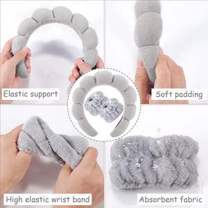 Grande Promotion : Bandeau Éponge Spa et Bracelets de Poignet, Accessoires Cheveux pour Lavage du Visage, Demaquillage et Soins Cutanés, Bandeau Facial pour Femme - Product Image 5