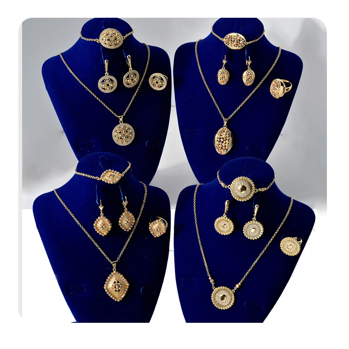 European style jewelry Brass bow set Necklace Earrings Ring Bracelet accessories four piece set for women