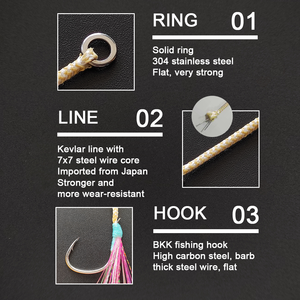 Hameçons de pêche au jigging XUHANG PXSW02-PT avec ligne <span class=keywords><strong>Kevlar</strong></span>, phosphorescents UV, argentés, à âme en <span class=keywords><strong>fil</strong></span> haute résistance, pour la pêche à la traîne du bar - Product Image 4