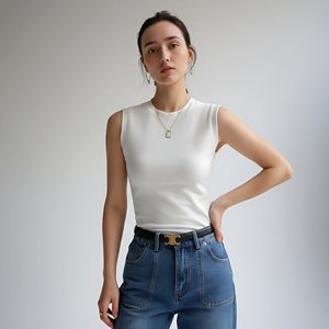 Camiseta sin mangas con cuello redondo para <span class=keywords><strong>mujer</strong></span>, top ajustado de estilo chaleco con un toque de alta gama, sexy y adecuado para usar como prenda exterior. - Product Image 3