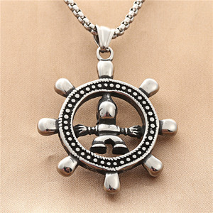 yunnique Stainless Steel <b>Ship</b> <b>Wheel</b> Skull Pendant Necklace Men's Retro Fashion Jewelry 190187 - Product Image 2