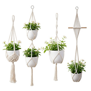 Panier suspendu en coton tissé pour plantes, style rétro bohème, pour jardin et balcon, support pour plantes vertes, lot de 4 styles - Product Image 1