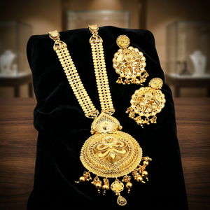 ชุดสร้อยคอและต่างหูทองชุบไมโคร 14K/18K/24K ลายดอกไม้ ขายส่ง ความยาว 24 นิ้ว เครื่องประดับงานแต่งงาน - Product Image 4