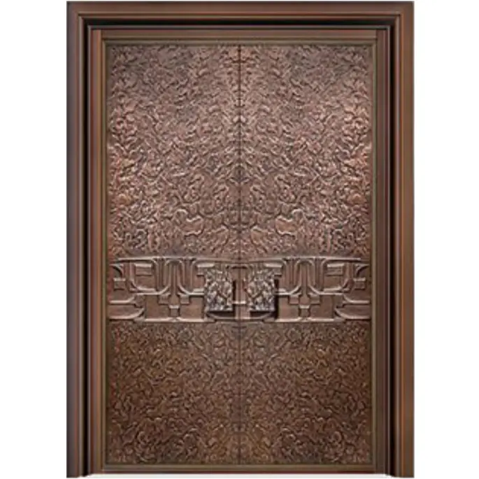 Luxury European Waterproof Double Security Door With Smart Lock Steel And Brass Panel Design For Modern House Exterior