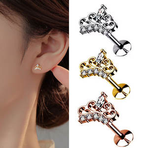 Bijoux de <span class=keywords><strong>piercing</strong></span> sans fil pour les lèvres et le ventre en acier inoxydable 16g vente en gros clous de nez à dos plat <span class=keywords><strong>Labret</strong></span> à poussoir pour femmes - Product Image 1