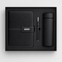 Coffret Cadeau d'Affaires de Luxe Noir Personnalisable : Carnet, Bouteille Isotherme et Stylo – Ensemble de Papeterie Exécutive 3-en-1 pour Entreprise