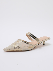 Mules à <span class=keywords><strong>talon</strong></span> chaton fin pour femme, en maille à paillettes dorées, à double bride métallique, escarpins pointus sans <span class=keywords><strong>talon</strong></span>, printemps-été - Product Image 5
