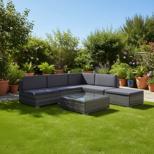 Ensemble de canapés de jardin gris foncé avec coussins, résistant aux UV, en rotin PE, mobilier d'extérieur au design contemporain, imperméable, pour usage extérieur - Product Image 2