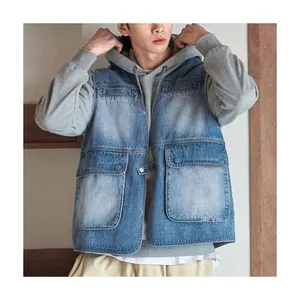 Heren Utility Patched Detail Flap Pocket Ankrt Denim Vest