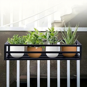 Support mural rectangulaire moderne en métal pour plantes, finition thermolaquée, pour balcon et extérieur - Product Image 5