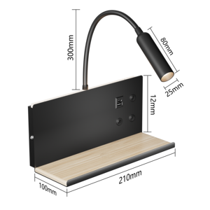 Lampe murale de lecture LED moderne et simple, blanche, pour chambre à coucher, salon, avec chargeur de téléphone sans fil AC, interrupteur rotatif, abat-jour <span class=keywords><strong>noir</strong></span> en aluminium - Product Image 5