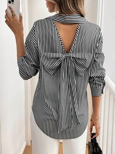 Nouvelle <span class=keywords><strong>chemise</strong></span> élégante à manches longues pour femme, imprimée rayures, avec nœud au dos et boutons sur le devant, collection Automne-Hiver 2026 - Product Image 6