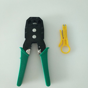 Herramienta de crimpado para cable de red de acero de 23 AWG con mango de agarre suave, pelacables y crimpadora de entrada frontal de grado industrial - Product Image 1
