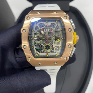 Reloj cronógrafo automático de lujo en titanio y oro rosa con caja trasera calada; reloj casual de negocios para hombre. - Product Image 2