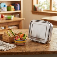 Boîte à lunch en acier inoxydable à 4 compartiments, conteneur alimentaire bento pour enfants et adultes, portable et chauffable