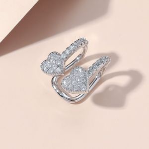 Heart Shaped Zircon Clip On <b>Earrings</b> Silver Gold Rose <b>Red</b> For Women Engagement Jewelry Zinc Alloy Claw Setting Fashion Ear Clips - Product Image 3