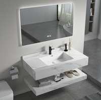 Lavabo rectangulaire mural double couche de luxe pour salle de bain, meuble sous-vasque en pierre frittée blanche, lavabo à poser