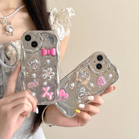 Casing HP iPhone 18 Pro Max 16 14 13 Plus dengan Desain Sublimasi Glitter, Hiasan Hati, Pita, dan Bunga