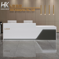 Bureau d'accueil personnalisé avec logo, durable, moderne, en bois brillant, avec bande LED, pour hôpital, bureau, salon de beauté, salle de sport, école