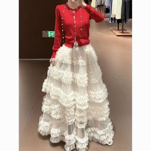 Women Elegant White Mesh Tiered Ruffle <strong>Maxi</strong> <strong>Skirt</strong> High Waist Flowy Layered <strong>Tulle</strong> Long <strong>Skirt</strong> Casual Party Vacation <strong>Skirt</strong> - Product Image 2