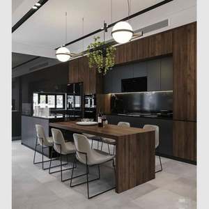 Ensemble d'armoires de cuisine modernes Yaman, dessus en bois massif, armoires de bar, table, accessoires en kit, panneau de porte laqué, îlot de cuisine - Product Image 3