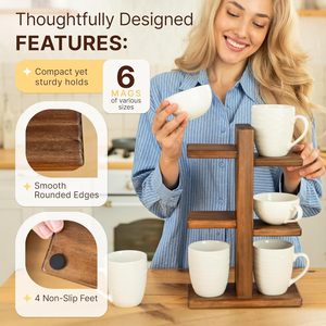 Wooden multi-tiered desktop shelf, <b>teacup</b> holder, home tea set organizer, office water cup organizer. - Product Image 1