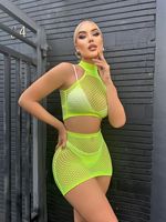 Lingerie Sexy Femme Perspective Creuse Filet Vêtements Vêtements de Nuit Uniforme Tops Hip Pack Jupe Ensembles