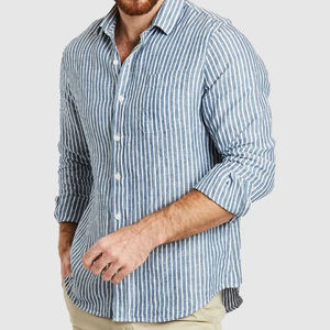 Camicia a Righe <span class=keywords><strong>in</strong></span> <span class=keywords><strong>Lino</strong></span> per <span class=keywords><strong>Uomo</strong></span>, Manica Lunga con Bottoni, Camicia Casual da <span class=keywords><strong>Uomo</strong></span>, Camicia Elegante Sostenibile, <span class=keywords><strong>Abbigliamento</strong></span> Personalizzato - Product Image 1