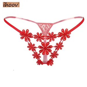 Strings et tongs pour femmes avec perles Tangas Culotte Lingerie érotique Sous-vêtements à dos en T