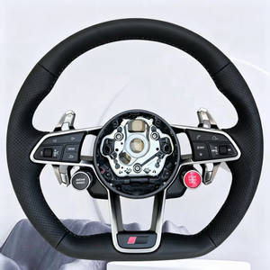 Volant en cuir semi-perforé noir avec surpiqûres et bouton R8 en fibre de carbone pour <span class=keywords><strong>Audi</strong></span> A3 A4 A5 S3 S4 S5 B9 <span class=keywords><strong>2023</strong></span> - Product Image 5