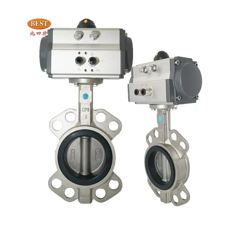 Valve Supplier Q810 Stainless Steel Cast Iron Carbon Steel Flange Pneumatic Wafer Butterfly Valve with Actuator
