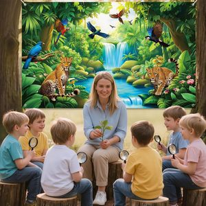 2026 Regenwald-Wasserfall-Hintergrund Urlaub Schule Christliches Hängendes <span class=keywords><strong>Banner</strong></span> Dschungel Wald Safari Religiöser Bibelvers Hintergrund - Product Image 2