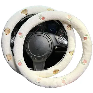 Cute Sweet Flower Non Skid Cartoon Comfortable Universal Plush Fluffy Soft Lady Steering Wheel Cover For Girls