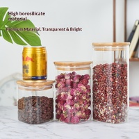 Pot de conservation alimentaire en verre hermétique design avec couvercle en bois pour cuisine, garde-manger, thé, café en grains, épices