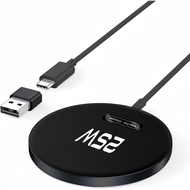 25W PD Magnetic Wireless Charger Pad Ultra-Thin 6mm Aluminum Alloy Integrated Braided Type C Cable High Speed Quick Mobile Phone